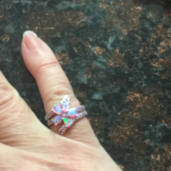 Pink Fire Opal Flower Ring - Picture 3 of 4