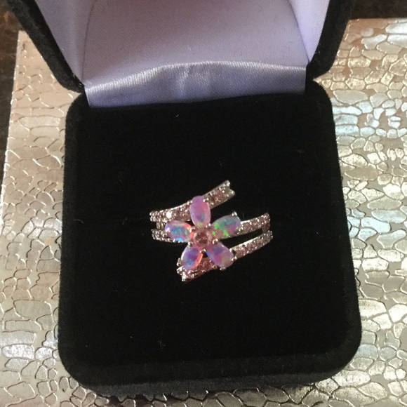 Pink Fire Opal Flower Ring - Picture 4 of 4