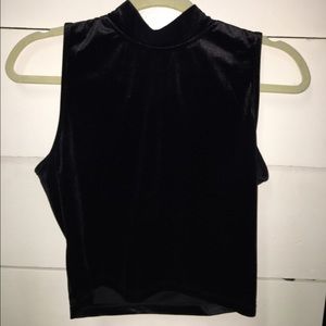 High neck velvet black crop top