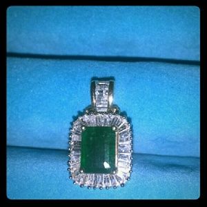 14k gold emerald and diamond pendant