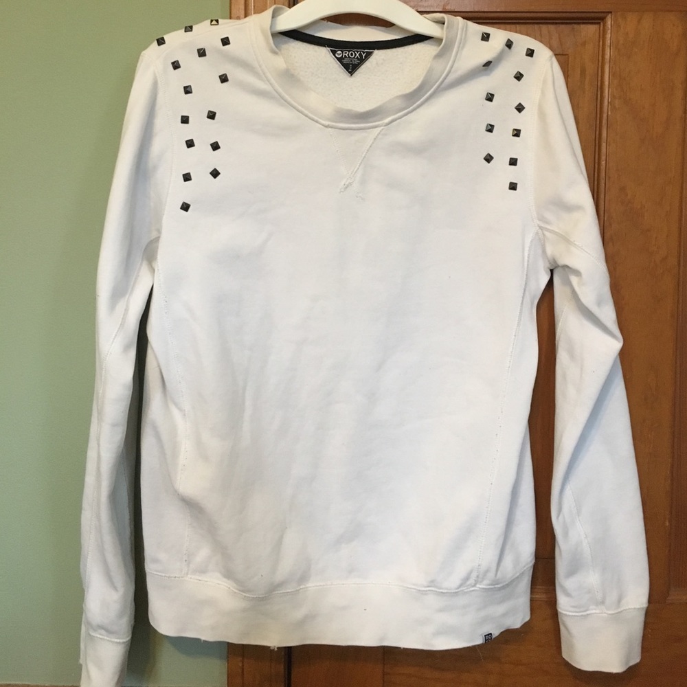 Roxy stud distressed crew sweatshirt