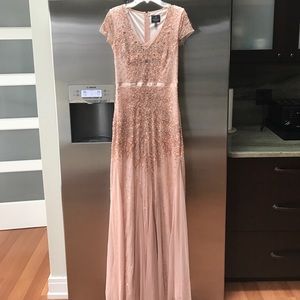 Adrianna Papell Cap Sleeve Blush Embelished Gown