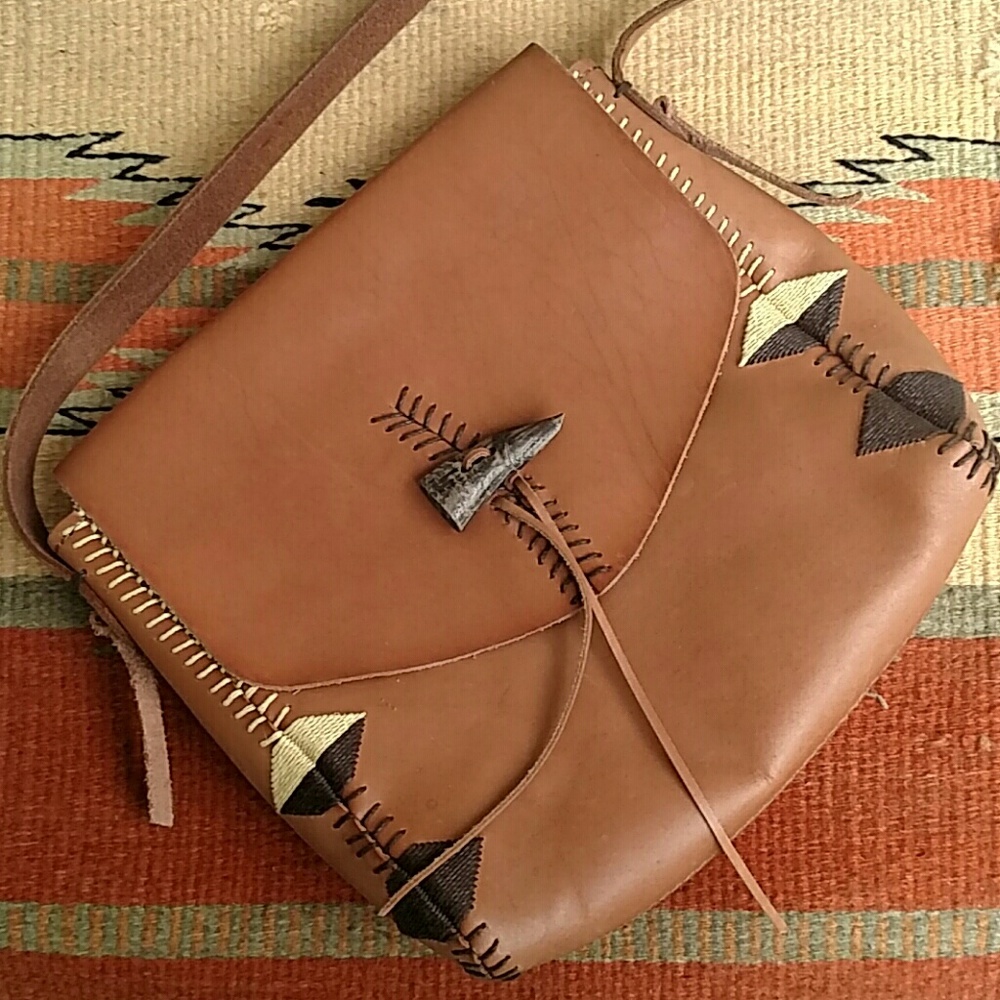 Leather boho stitched hand bag