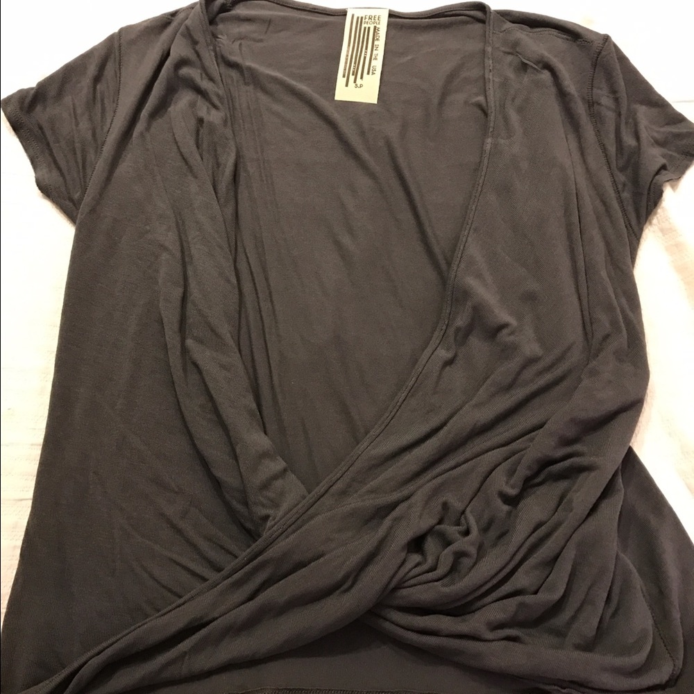 Free People draped grey short sleeve top