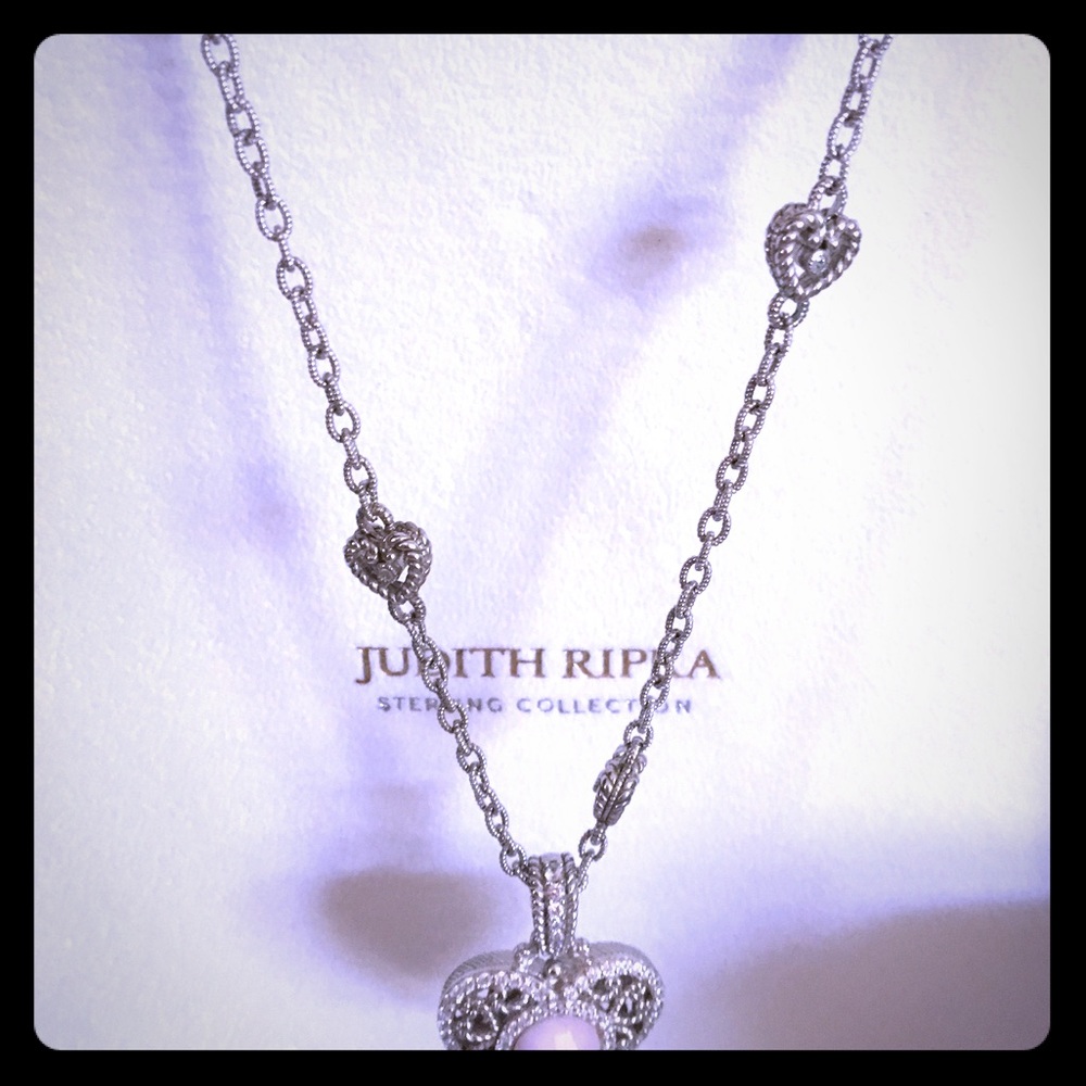 Judith Ripka pinkstone heart pendant and chain.