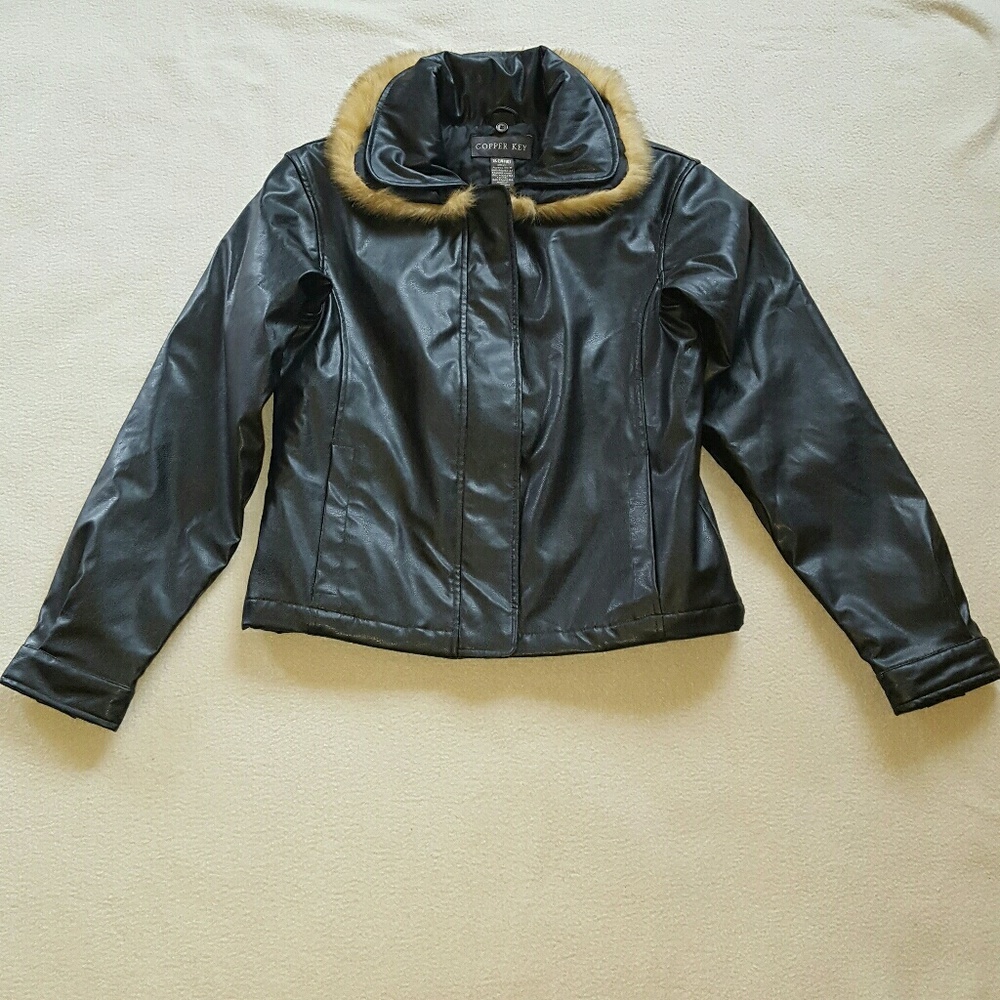 Copper Key black faux leather jacket.