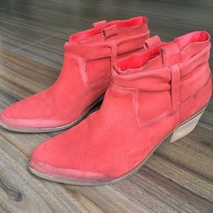 Joie Ajax Coral/Red Distressed Suede Ankle Boots