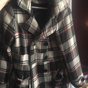 Red white and black pea coat