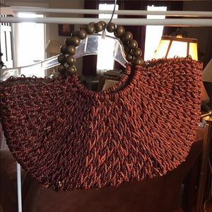 Rattan tote with bead handles