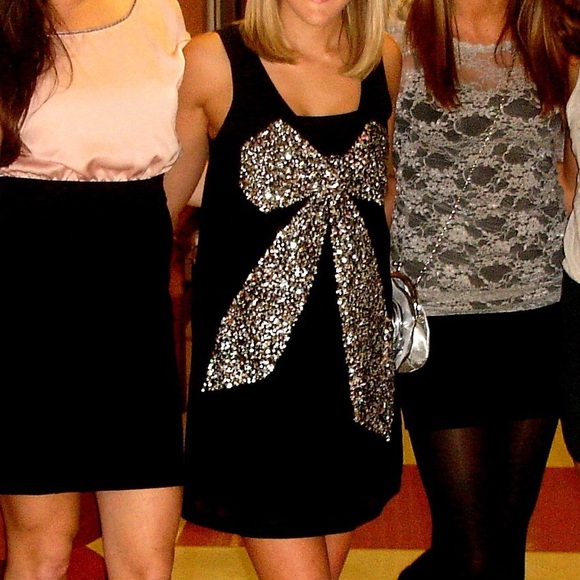 Alexia Admor // sequin bow silk LBD black dress - Picture 2 of 6