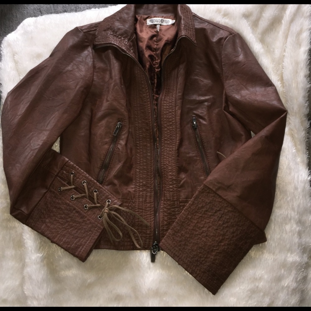 Brown faux leather jacket. NWOT. Medium
