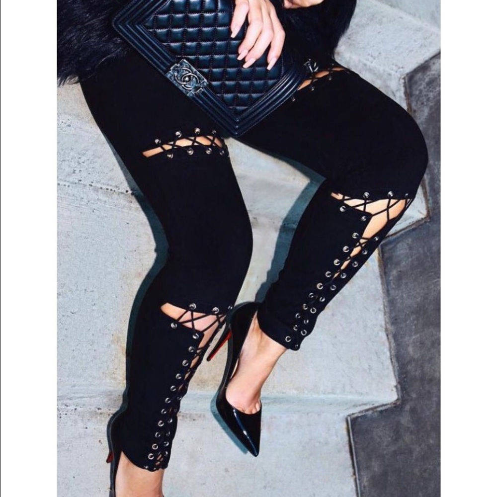 Black lace up pants