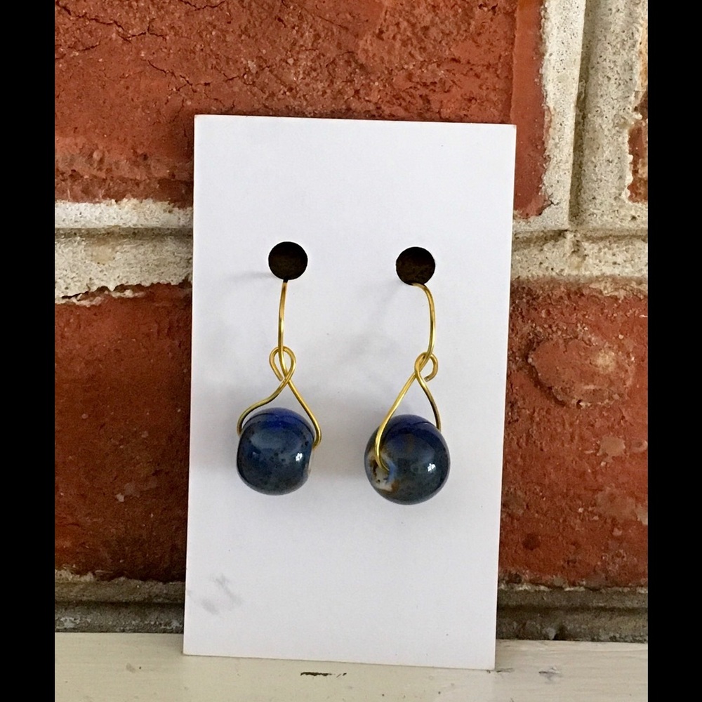 Gorgeous Blue Ceramic Earrings with Copper, NWT!!