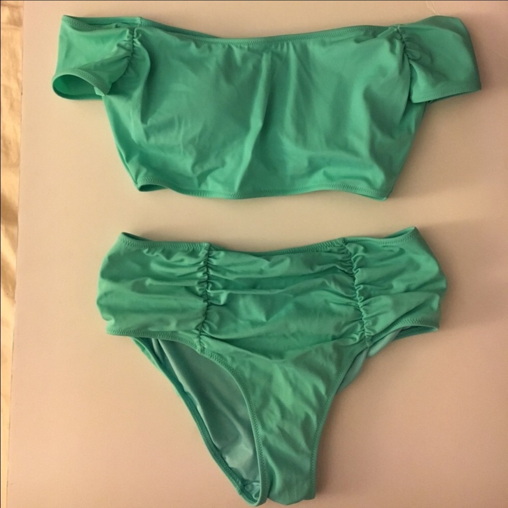 Blue VS High Waisted Off the Shoulder Swim