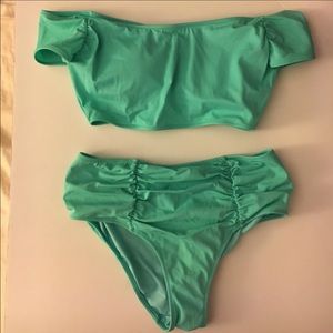 Blue VS High Waisted Off the Shoulder Swim