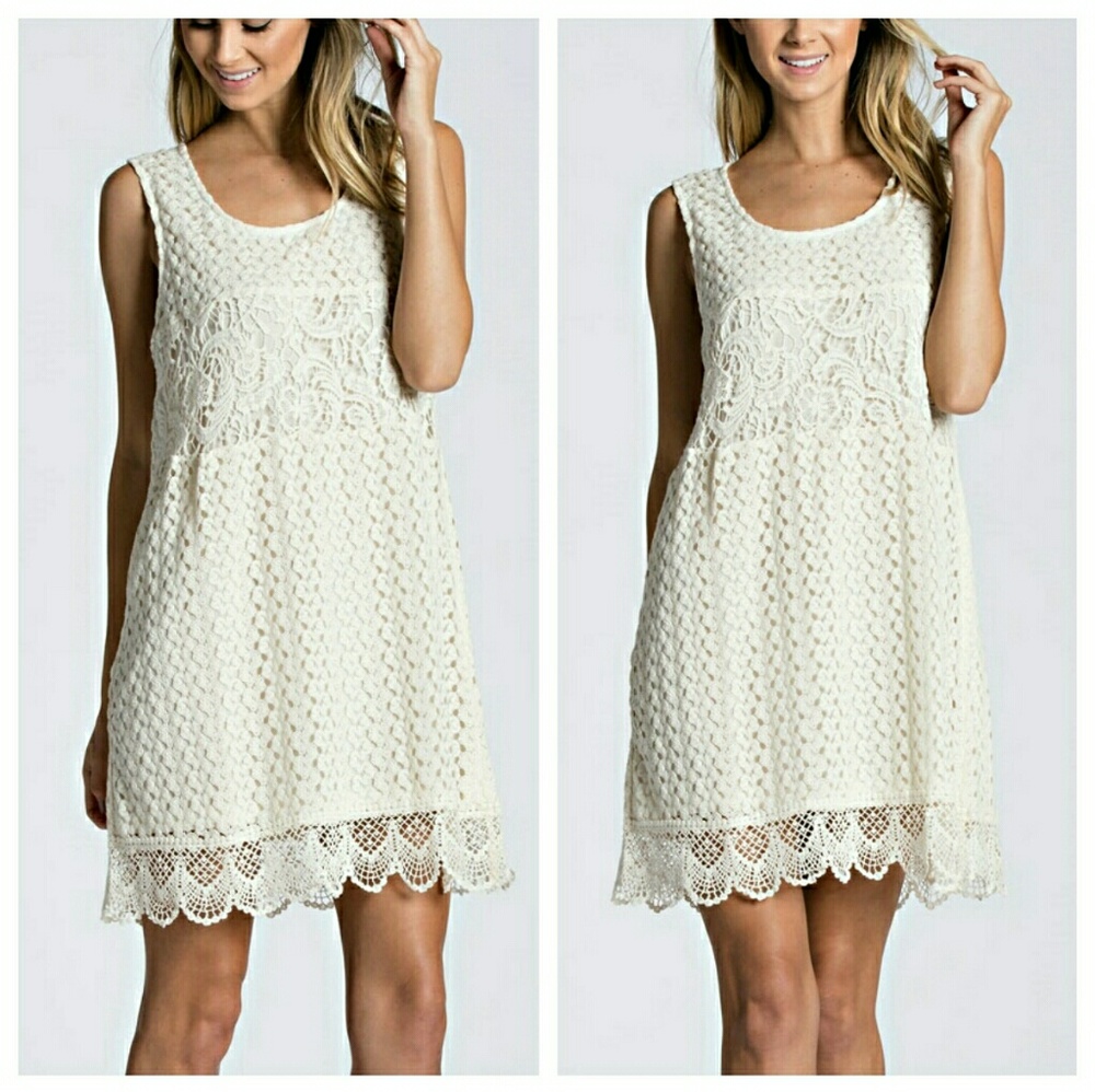 SALE!!PRICE FIRMIvory Lace Sleeveless Dress - Picture 2 of 3