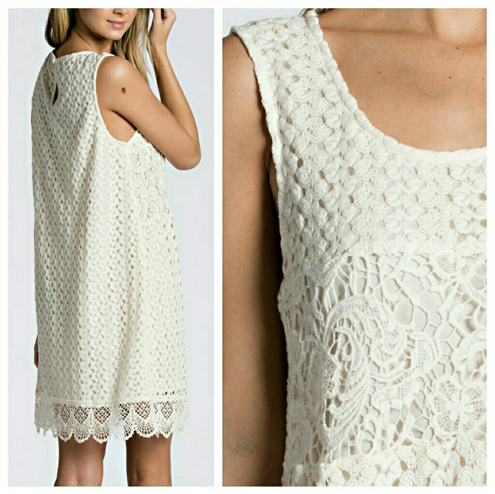 SALE!!PRICE FIRMIvory Lace Sleeveless Dress - Picture 3 of 3