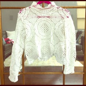 White Lace Long Sleeved Crop Top