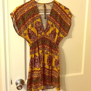 Renee C Yellow Patterned V-neck Top
