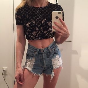 Dream State Small crop black lace top LF Stores