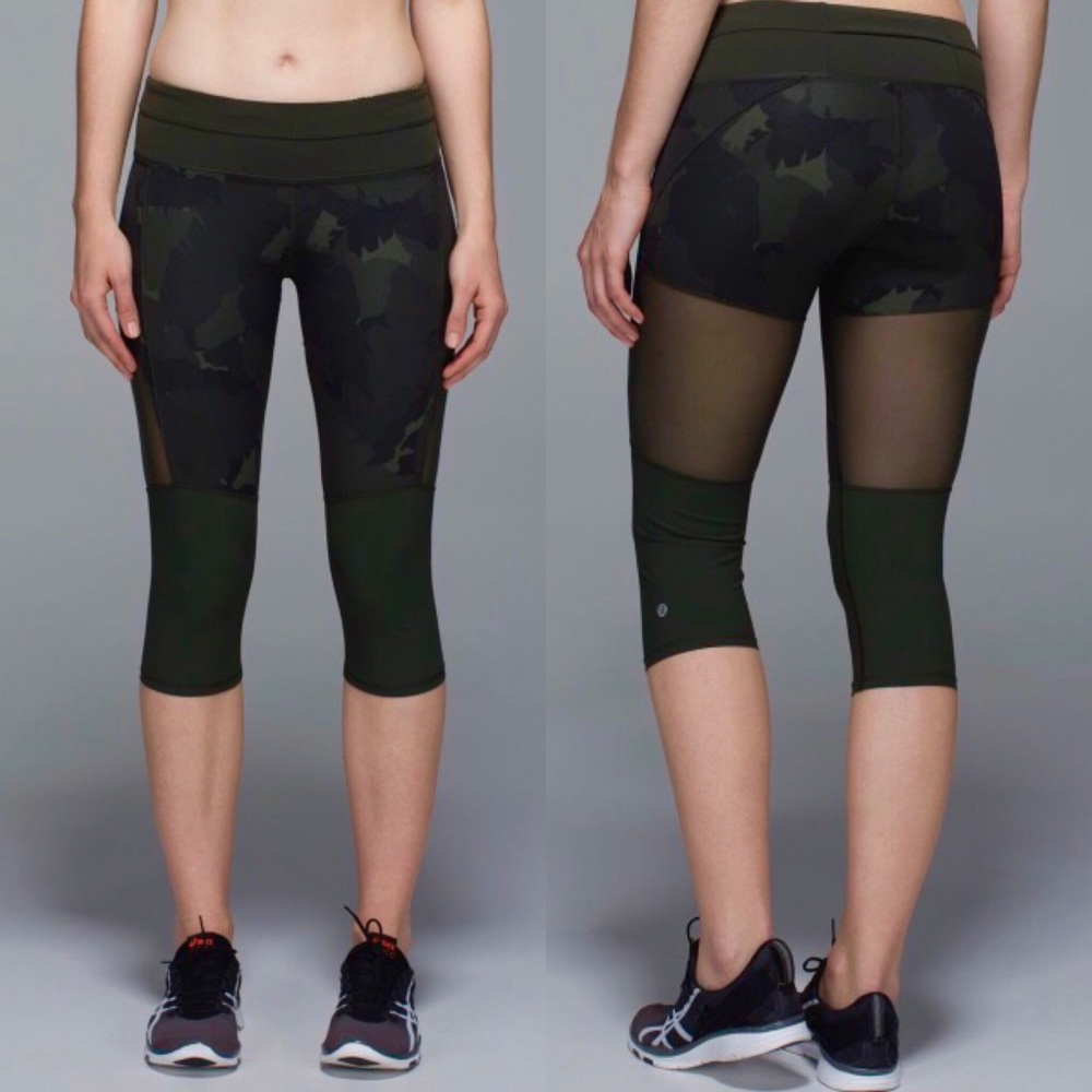 RARE Lululemon Training Tough Crop, Camo Mesh sz 4
