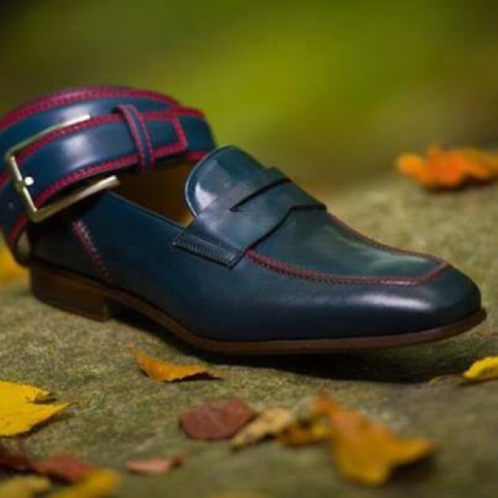 Roberto Morelli Leather Italian Men's Navy Loafers