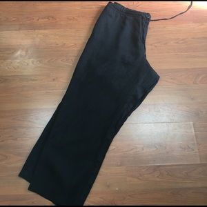 Black linen drawstring pants by Kim Rogers