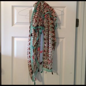 Coral and Mint Green Tassel Scarf