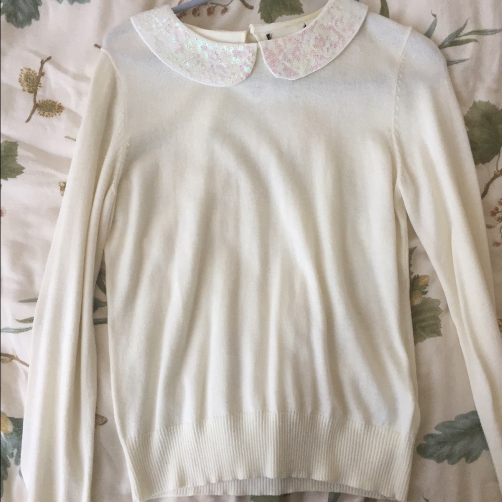 White H&M glitter collar sweater