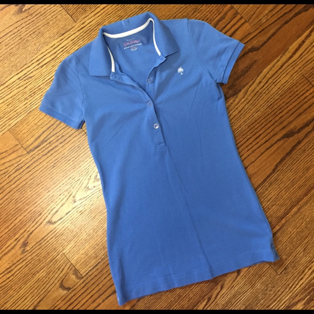 Chic Fit Lilly Pulitzer XS blue gold buttons polo