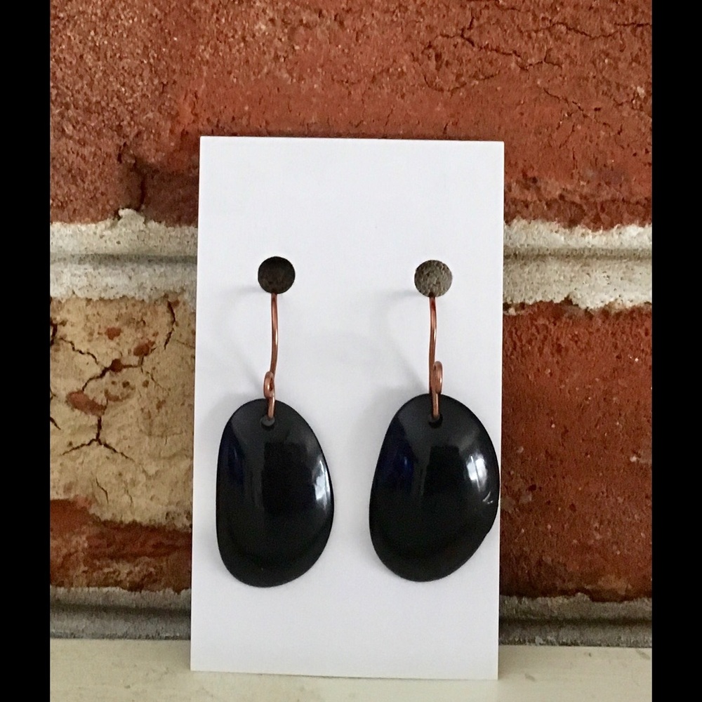 Beautiful Black Organic Ivory Earrings w/ Copper !