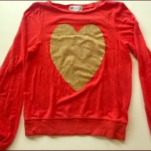 Super soft red sweatshirt with gold glitter heart
