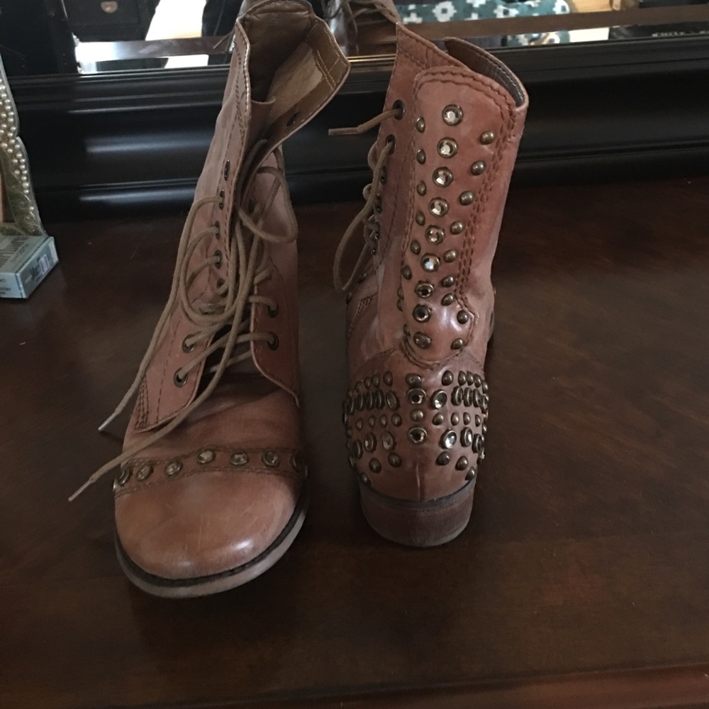 Leather lace up boots with gem detailing