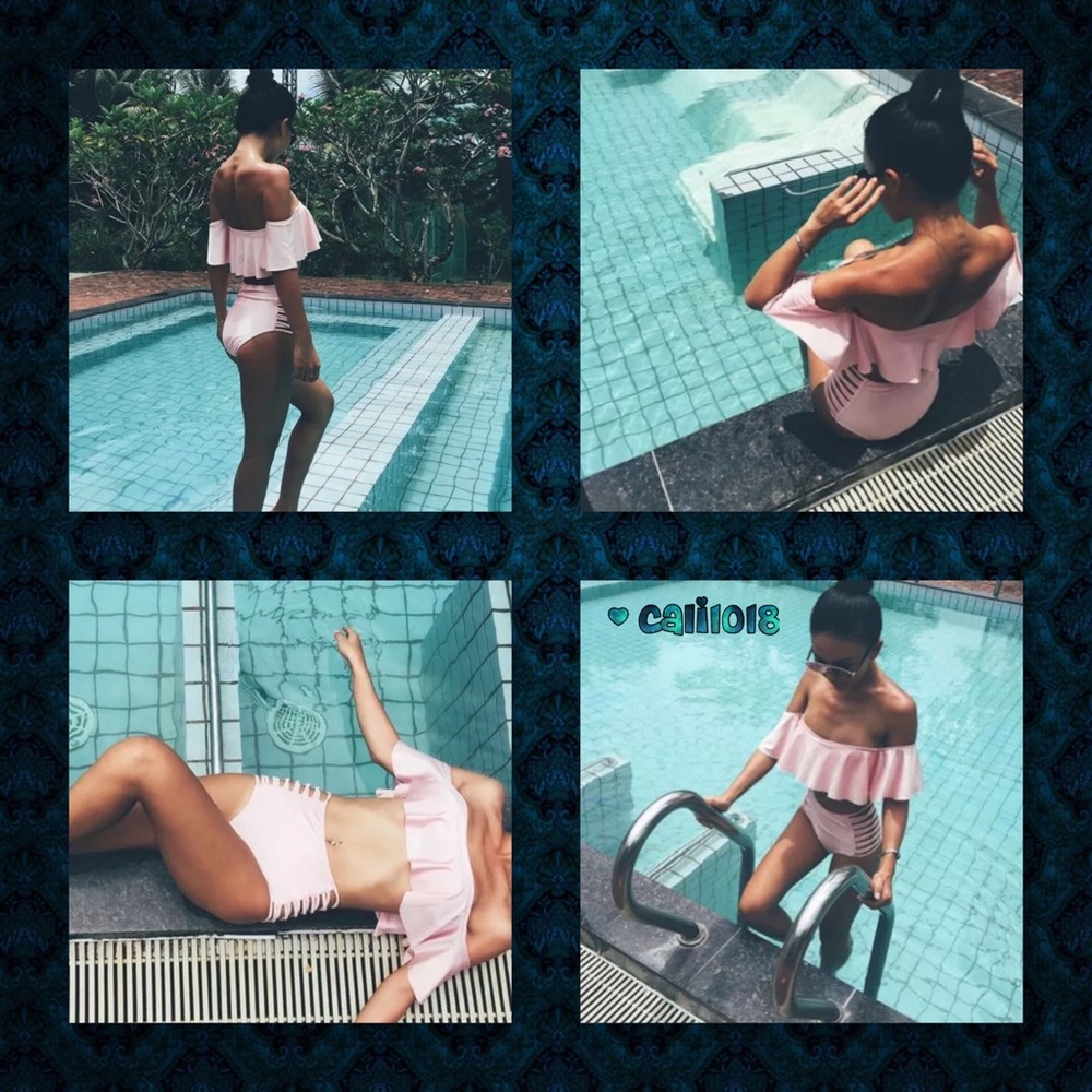 SOLD🆕Teal Blue Ruffle Off Shoulder Retro 2pc - Picture 3 of 5