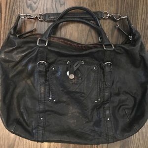 Metallic black leather shoulder bag