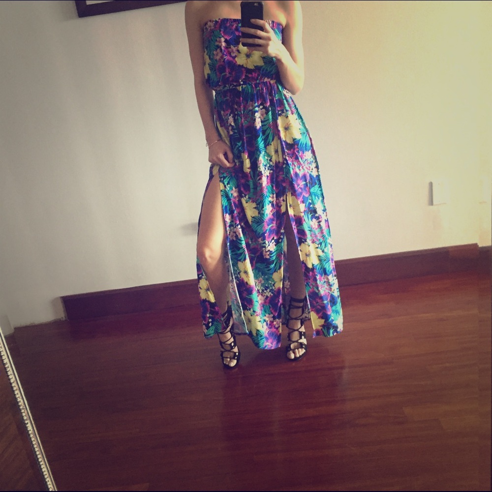 Floral maxi dress strapless