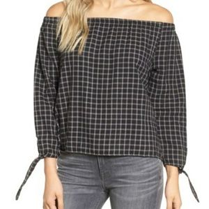 Plaid, off the shoulder Madewell top