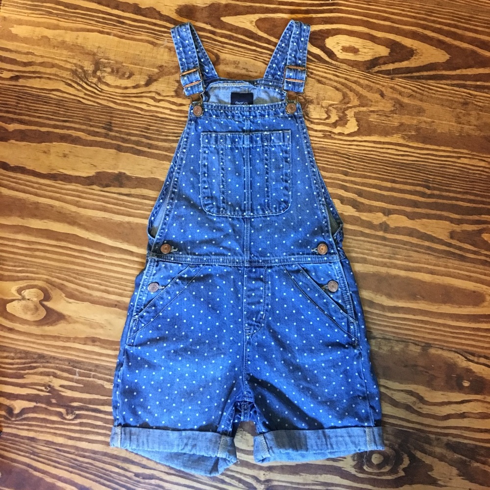 Gap Kids Denim Polka Dot Shorts Overalls