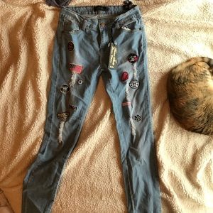 mid rise skinny jeans with patches new with tags