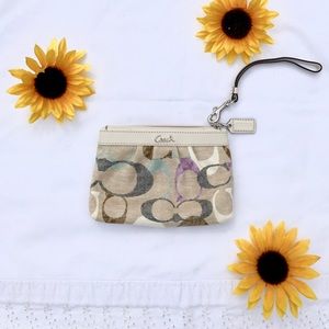 NWOT Authentic Multicolored Canvas Coach Wristlet