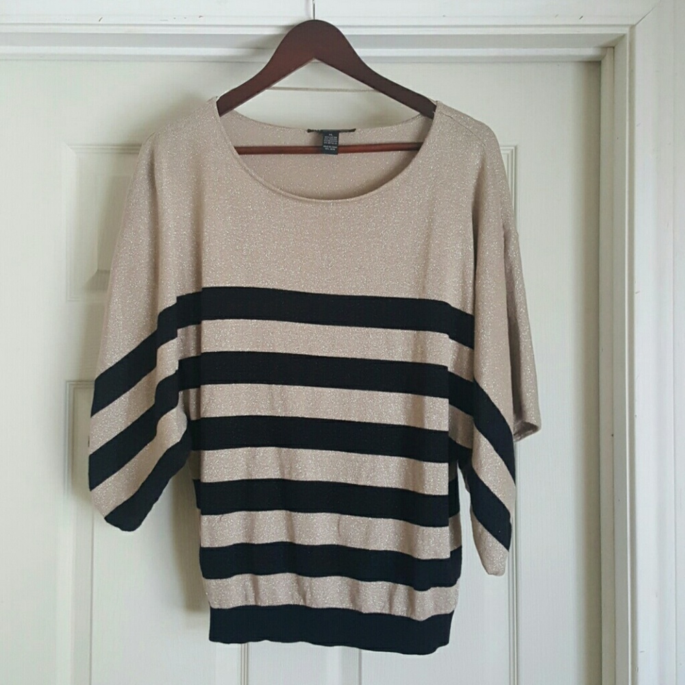 INC Soft Gold and Black Striped Blouse