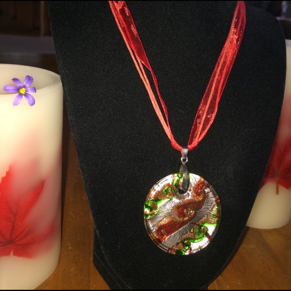 18-20" adjustable Red Ribbon Necklace with Pendant