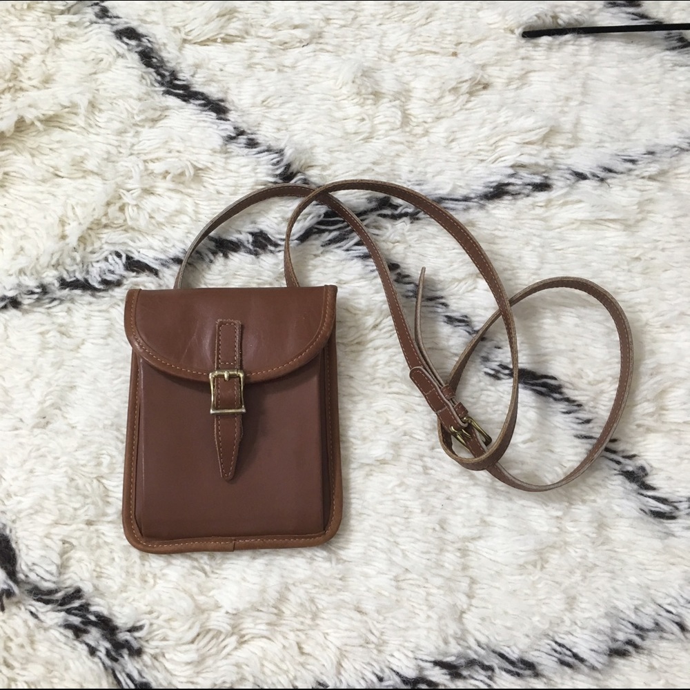 Small vegan leather caramel brown mini satchel