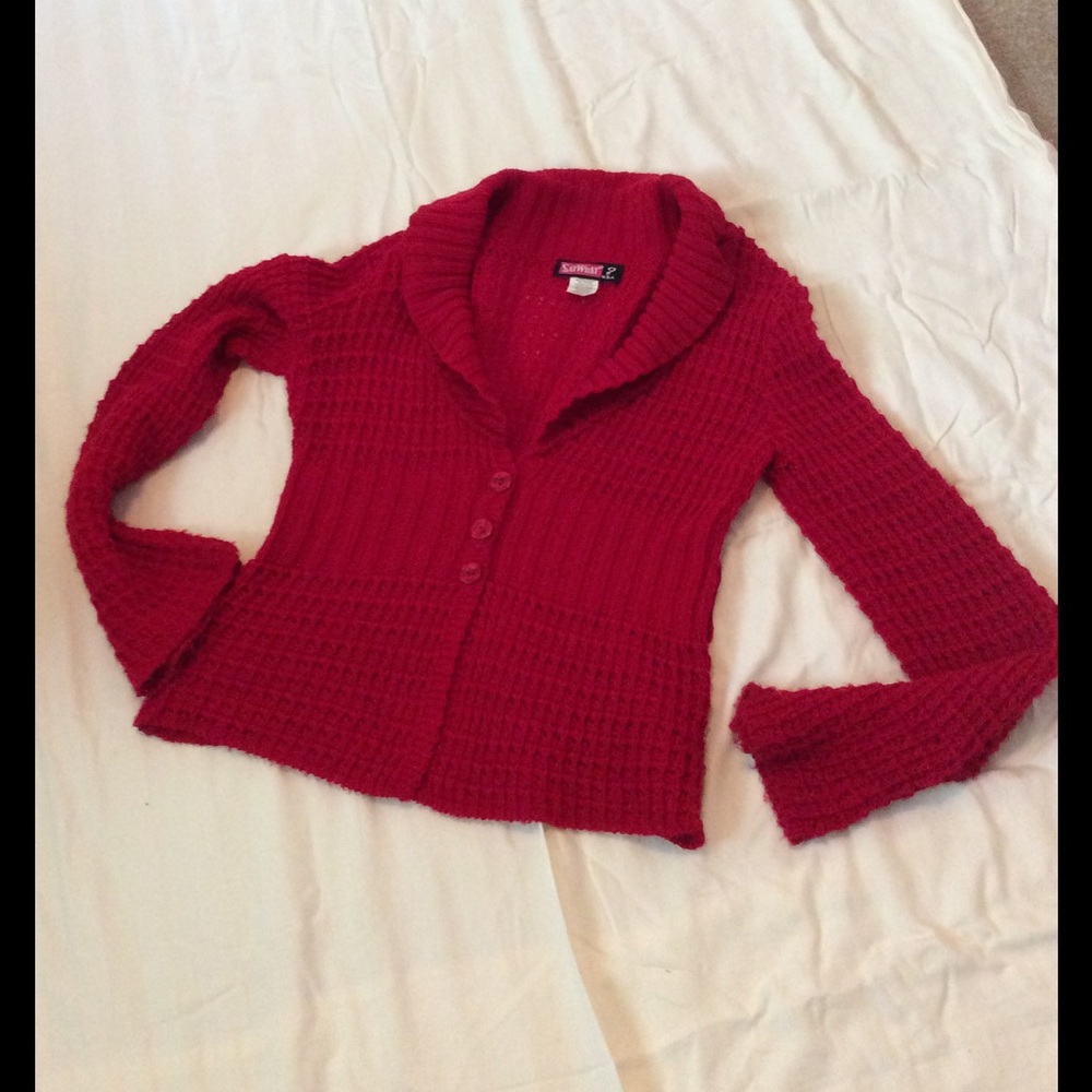 Red sweater cardigan