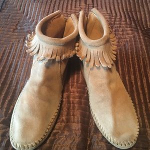 Leather moccasin ankle shoes/boots.