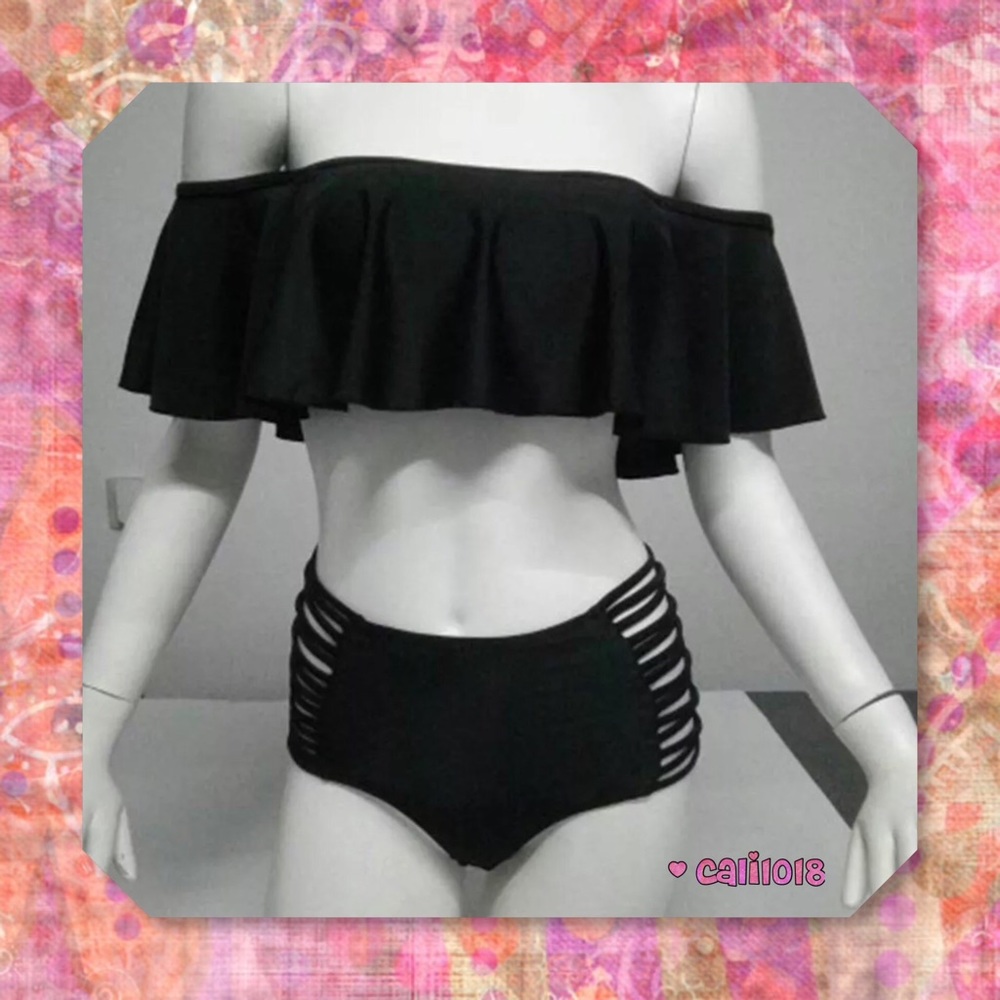 JUST IN🆕Pink Ruffle Off Shoulder Retro Swimsuit - Picture 4 of 7