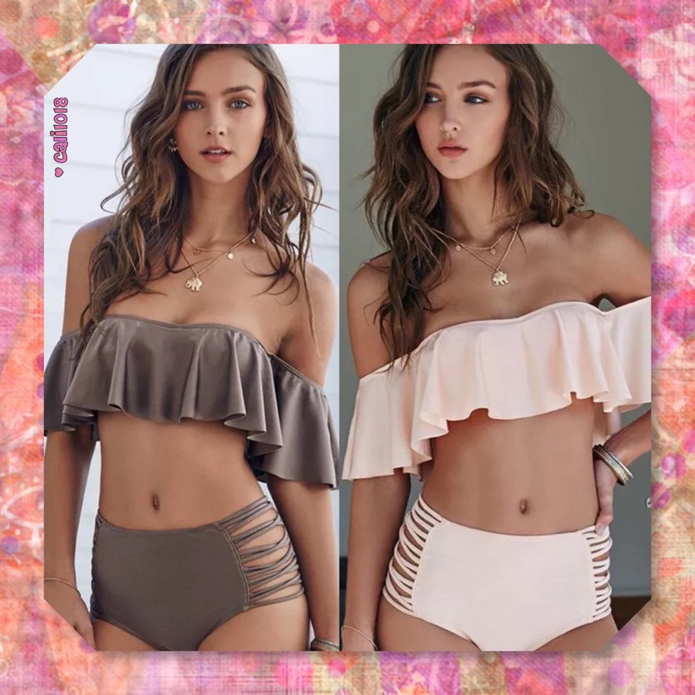 JUST IN🆕Pink Ruffle Off Shoulder Retro Swimsuit - Picture 7 of 7