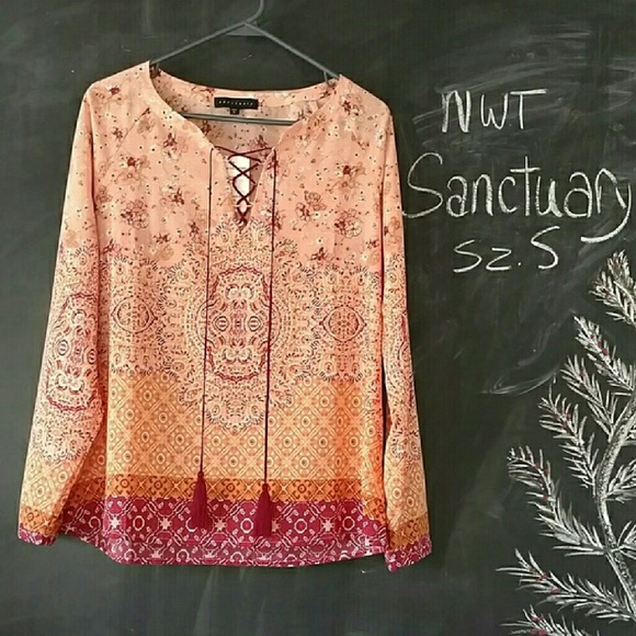 Sanctuary Tops - NWT Sanctuary Boho Peach Orange Top Shirt Sz S