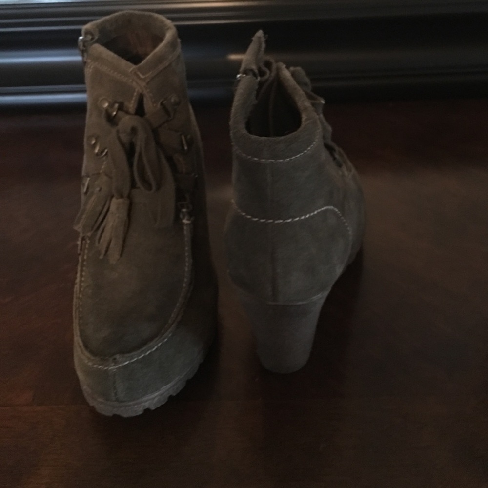Olive green suede wedge