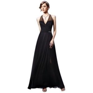 Belsoie Black Chiffon Floor Length Gown